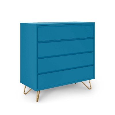 Commode équipée de 4 tiroirs bleu canard moderne