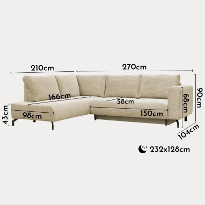 Canapé d'angle convertible avec coffre en velours côtelé beige - Angle gauche