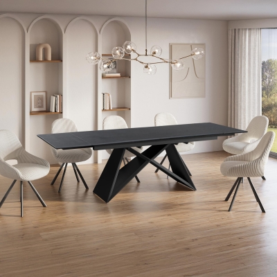 Table à manger extensible en céramique effet marbre noir