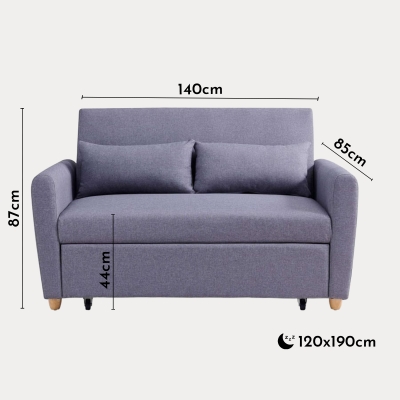 Canapé 2 places convertible scandinave en tissu gris