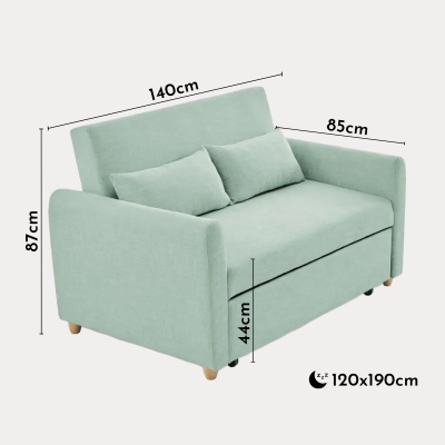 Canapé 2 places convertible scandinave en tissu vert d'eau