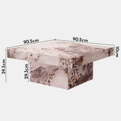 Table basse carrée en marbre d'ingénierie beige et marron