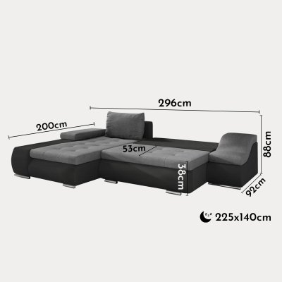 Canapé d'angle convertible coffre de rangement gris et noir - Angle Gauche