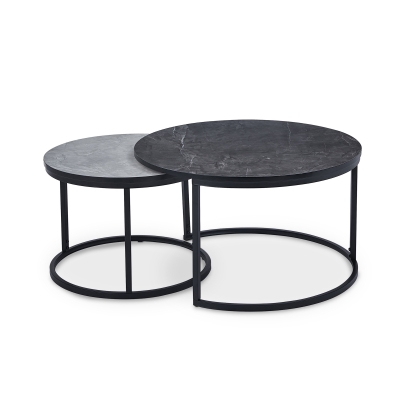 Lot de 2 tables basses rondes gigognes effet marbre pieds en métal noir
