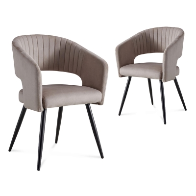 Lot de 2 chaises design en velours beige pieds en métal noir