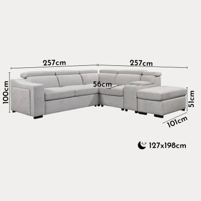 Canapé d'angle convertible avec coffre en tissu beige - Angle droit