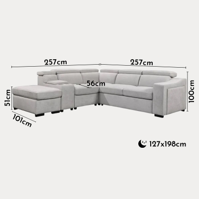 Canapé d'angle convertible avec coffre en tissu beige - Angle gauche