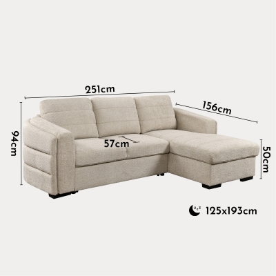 Canapé d'angle convertible avec coffre en tissu bouclette beige - Angle droit