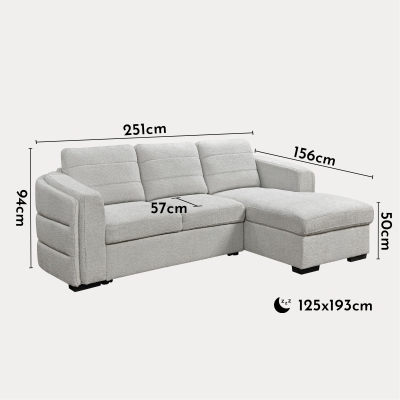 Canapé d'angle convertible avec coffre en tissu bouclette gris clair - Angle droit