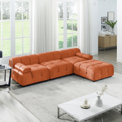 Canapé d'angle réversible en velours orange