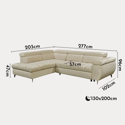 Canapé d’angle convertible matelassé avec coffre en velours beige - Angle gauche