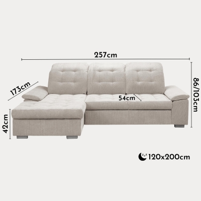 Canapé d'angle convertible avec coffre en tissu capitonné beige - Angle gauche