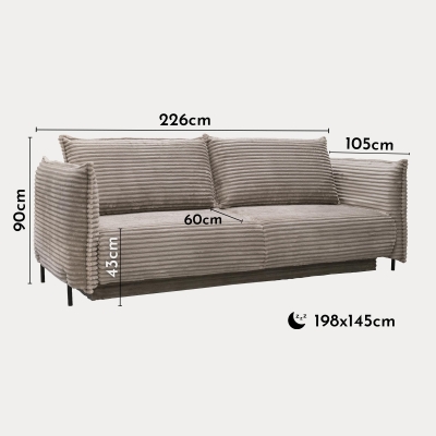 Canapé 3 places convertible avec coffre velours gros côtelé taupe