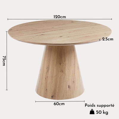 Table à manger ronde en bois piètement en cône