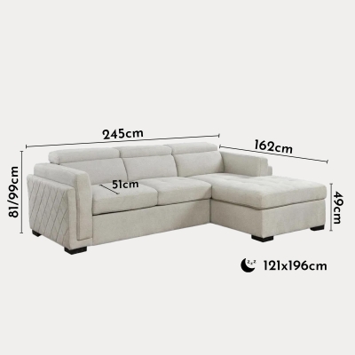 Canapé d'angle convertible en tissu beige - Angle droit