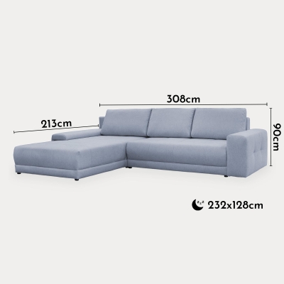Canapé d'angle convertible avec coffre tissu gris - Configuration fixe