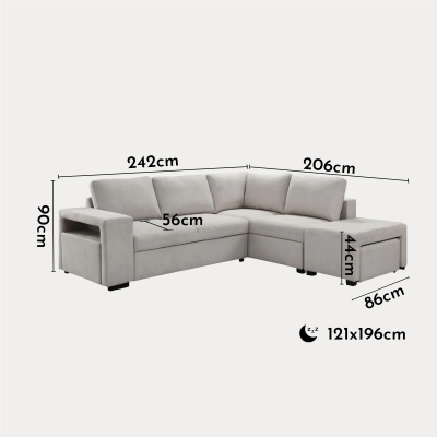 Canapé d'angle convertible avec coffre en tissu beige - Angle droit