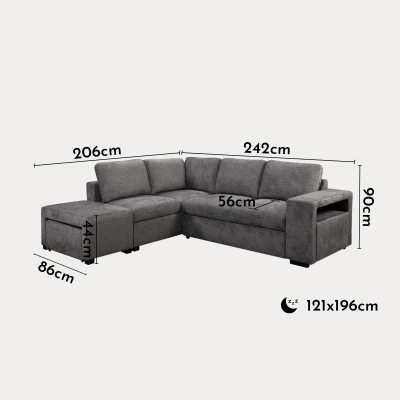 Canapé d'angle convertible avec coffre en tissu gris foncé - Angle gauche