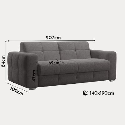 Canapé 3 places convertible rapido en tissu bouclette gris foncé matelas Memory 14 cm