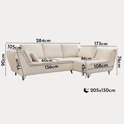 Canapé d’angle convertible avec coffre en velours côtelé beige - Angle droit