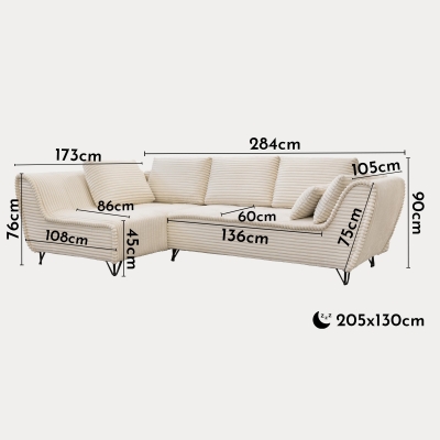 Canapé d’angle convertible avec coffre en velours côtelé beige - Angle gauche