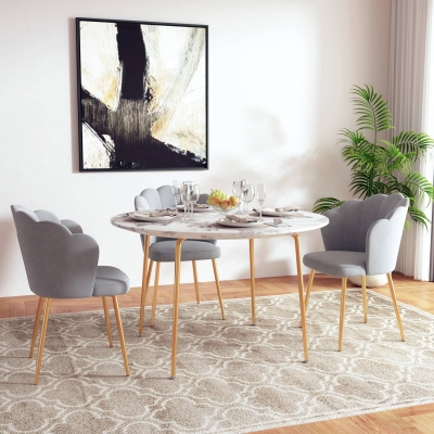 Table à manger ronde design aspect marbre blanc et doré