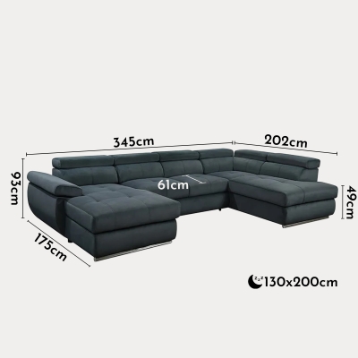 Canapé panoramique convertible avec coffre en velours gris - Angle gauche