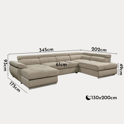 Canapé panoramique convertible avec coffre en velours taupe - Angle gauche