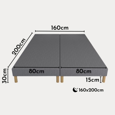 Sommier tapissier tissu gris piètement en bois 2x 80x200 cm
