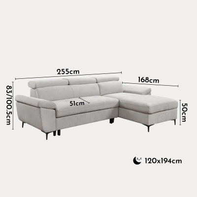 Canapé d'angle convertible avec coffre en tissu beige - Angle droit