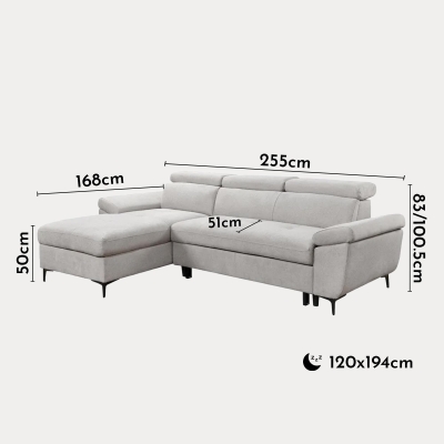 Canapé d'angle convertible avec coffre en tissu beige - Angle gauche