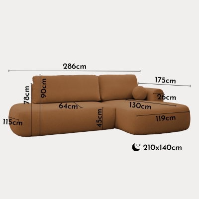 Canapé d’angle convertible avec coffre effet peau de mouton orange - Angle droit
