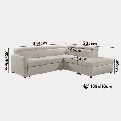 Canapé d'angle convertible coffre de rangement en tissu beige - Angle droit