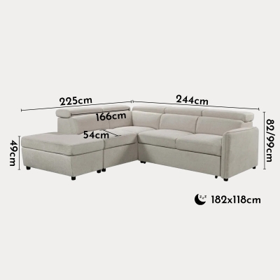 Canapé d'angle convertible coffre de rangement en tissu beige - Angle gauche