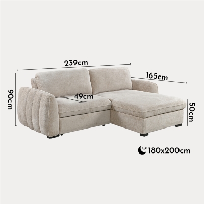 Canapé d'angle convertible et réversible avec coffre en velours chiné beige