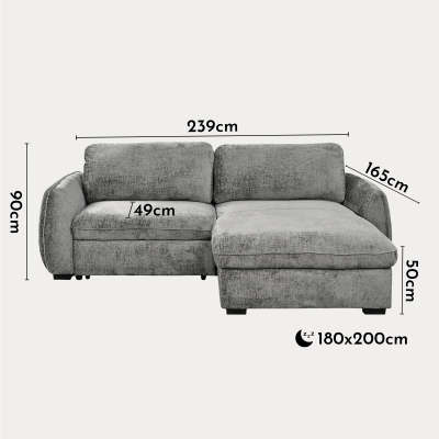Canapé d'angle convertible et réversible avec coffre en velours chiné gris
