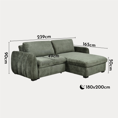Canapé d'angle convertible et réversible avec coffre en velours chiné kaki