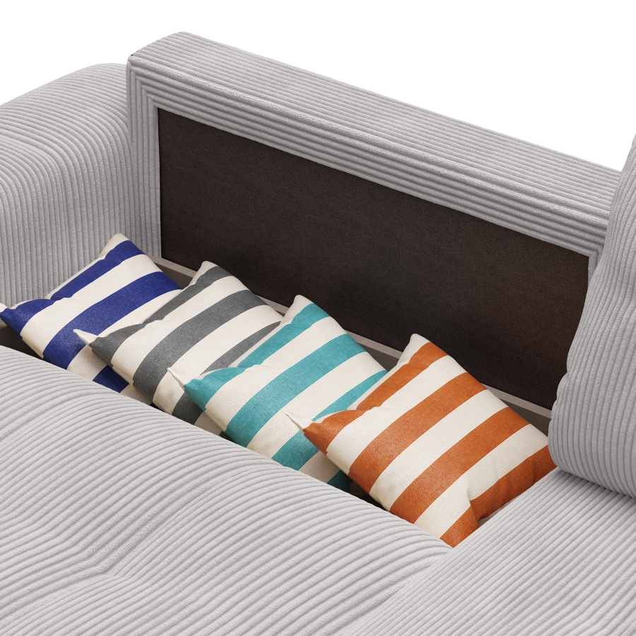 Canapé d'angle convertible et réversible avec coffre en velours côtelé gris clair