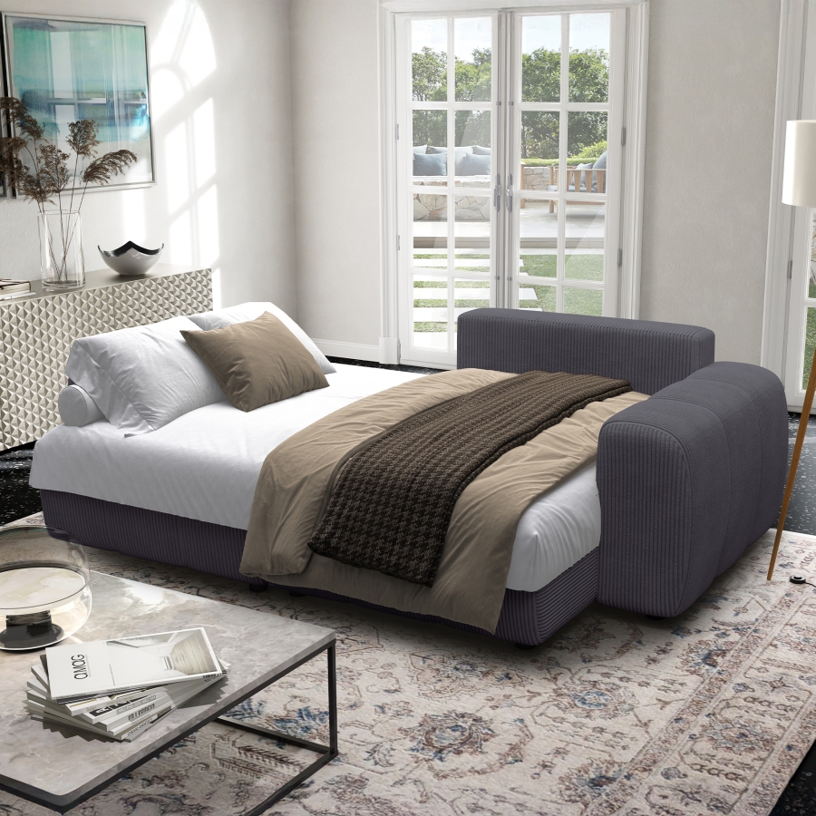 Canapé d'angle convertible et réversible avec coffre en velours côtelé gris foncé