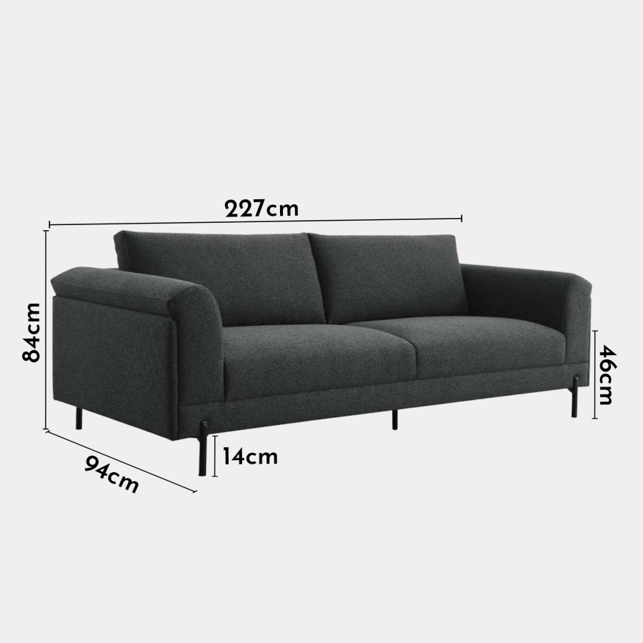 Canapé contemporain 3 places en tissu gris foncé