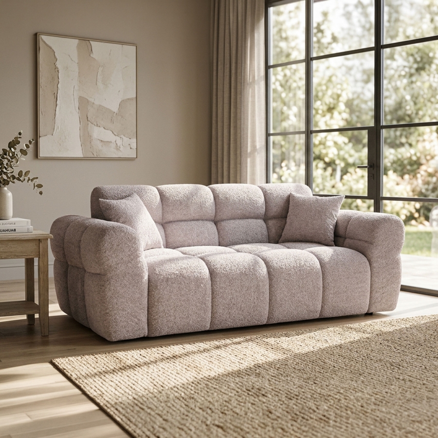 Canap&eacute; 3 places en tissu bouclette beige