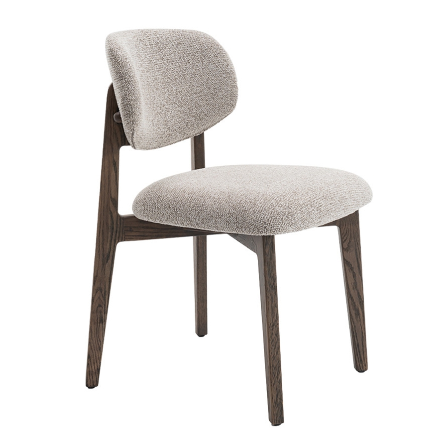 Chaise de repas en tissu beige pieds couleur bois foncé