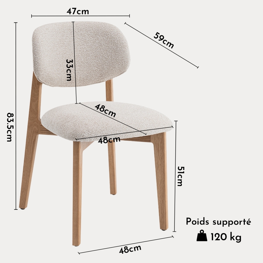 Chaise en tissu beige pieds couleur bois clair