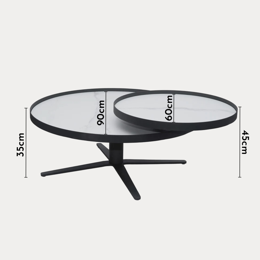 Table basse ronde à plateaux rotatifs en céramique blanc