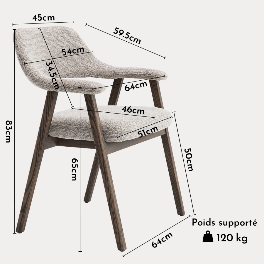 Chaise en tissu beige pieds couleur bois fonc&eacute;
