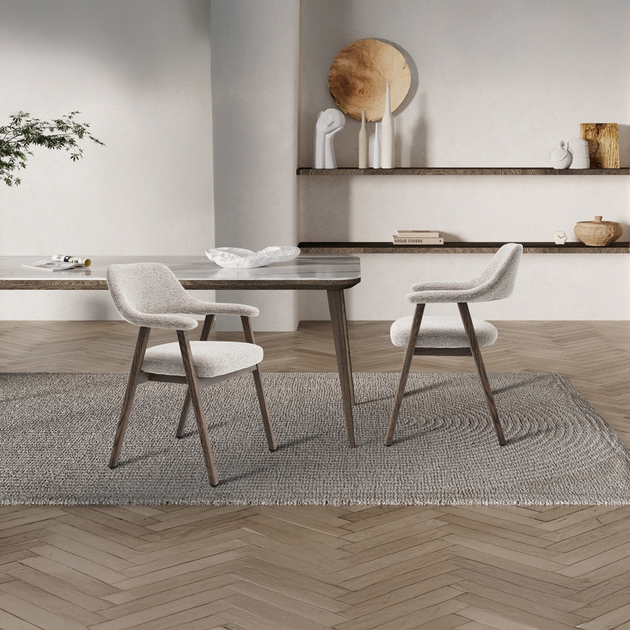 Chaise en tissu beige pieds couleur bois fonc&eacute;