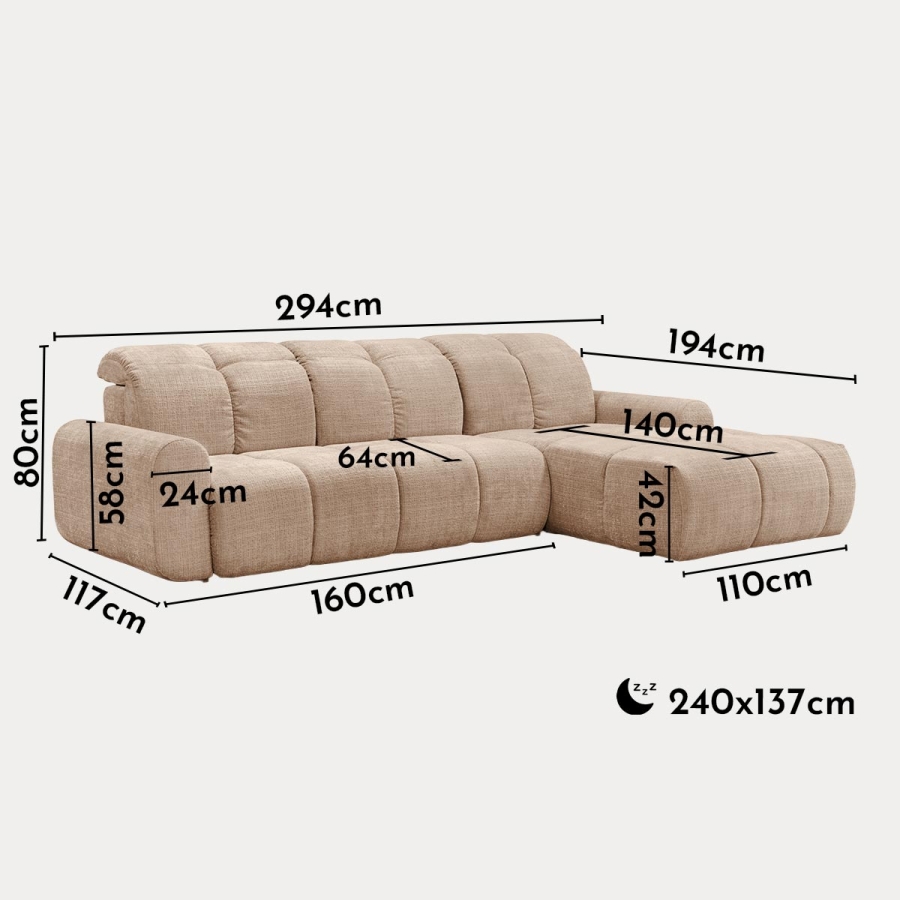 Canap&eacute; d'angle convertible avec coffre en tissu taupe - Angle droit