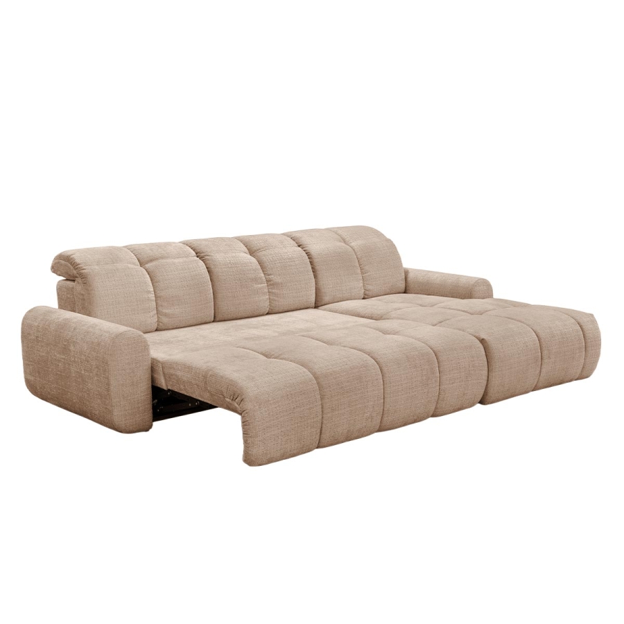 Canap&eacute; d'angle convertible avec coffre en tissu taupe - Angle droit
