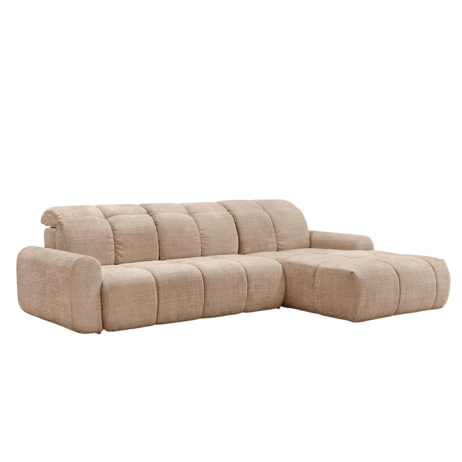 Canap&eacute; d'angle convertible avec coffre en tissu taupe - Angle droit