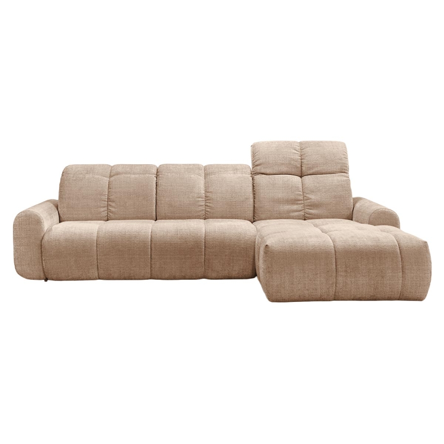 Canap&eacute; d'angle convertible avec coffre en tissu taupe - Angle droit